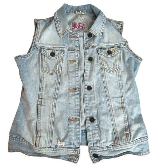 Hollister Denim Vest Light Wash and Medium Wash Distressed Size Medium - Picture 1 of 5